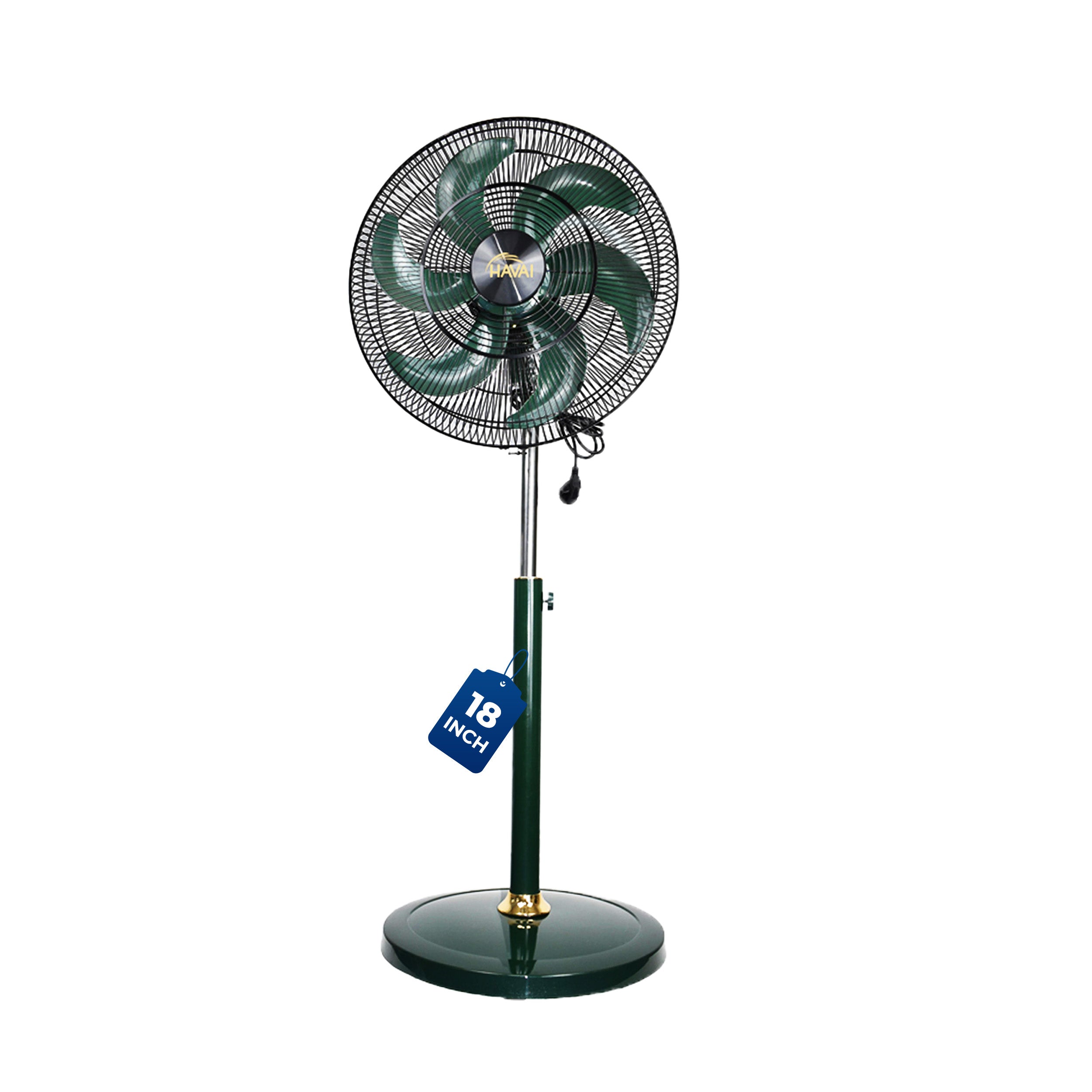 Havai BLDC 18&quot; Pedestal Fan, Soundless, 50% Savings On Electricity, High Velocity,For Commercial And Residential Use, Assembly Included , Green - Without Remote