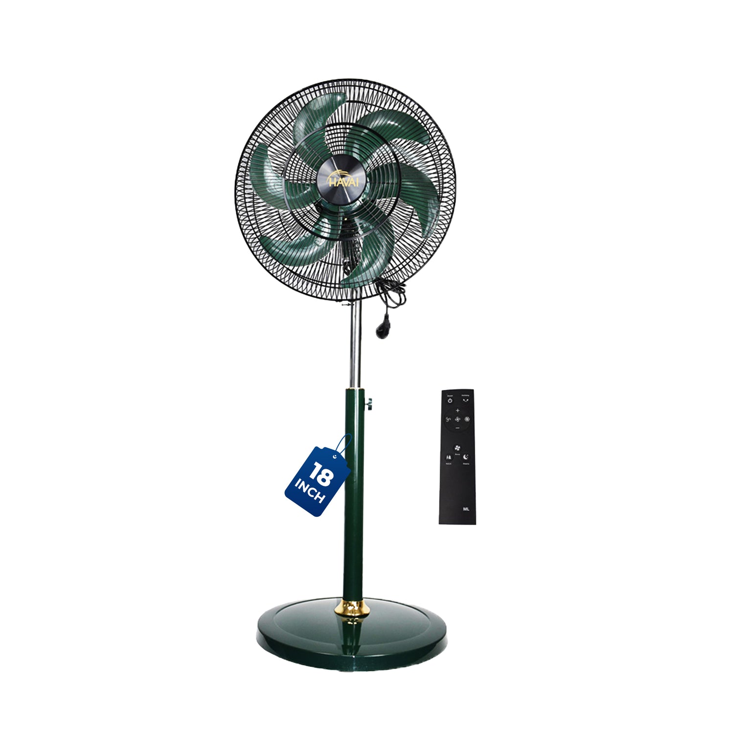 Havai BLDC 18&quot; Pedestal Fan, Soundless, 50% Savings On Electricity, High Velocity,For Commercial And Residential Use, Assembly Included , Green - With Remote