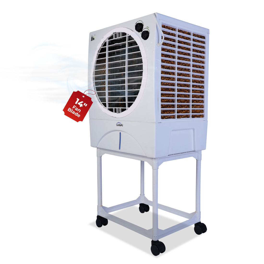 HAVAI JJR Air Cooler |14 inch Blade |Trolley Included |200 Sq. Ft Area Coverage |12-Foot Air Throw | 35 Litre Tank, Three Side Honeycomb, Ice Chamber, 1 Year Warranty