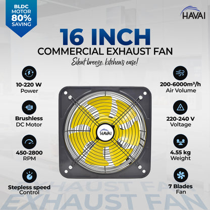 HAVAI BLDC Exhaust Fan | Power : 10W - 220W | Speed: 450-2800 RPM | Air Volume: 200-6000 m³/h | 1-Year Warranty | Stepless Speed Control | Metal Frame Included | Soundless (16-Inch Blade) Visit the HAVAI Store