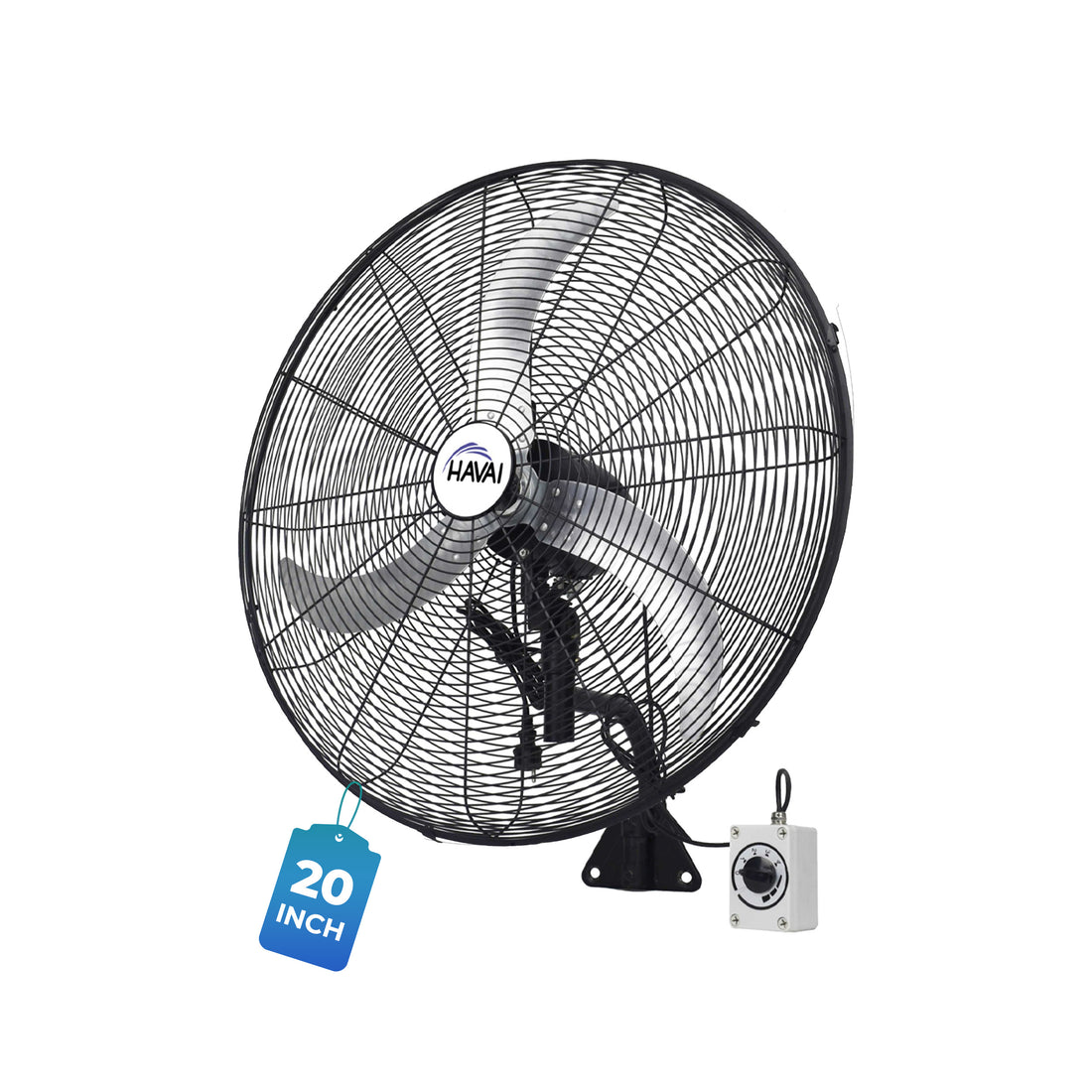 HAVAI 20&quot; BLDC High-Speed Wall-Mount Fan – 3-Blade Design, Energy Efficient (20W-120W), 700-1400 RPM, 11,000 M³/Hr Airflow, 45-Foot Air Throw, 4-Speed Control, 2-Year Warranty