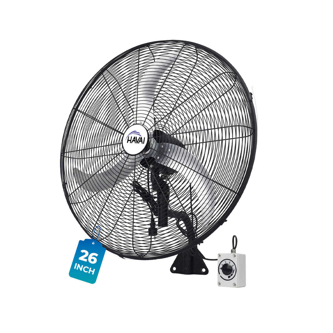 HAVAI 26&quot; BLDC High-Speed Wall-Mount Fan – 3-Blade Design, Energy Efficient (20W-135W), 700-1400 RPM, 13,500 M³/Hr Airflow, 60-Foot Air Throw, 4-Speed Control, 2-Year Warranty