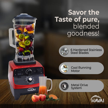 HAVAI Professional Heavy Duty Blender/Grinder/Mixer, 1200W, 2L &amp; 600ml Small Grinding Jar, Crush Ice - Make Shakes, Grind Spices and Smoothies (RED)