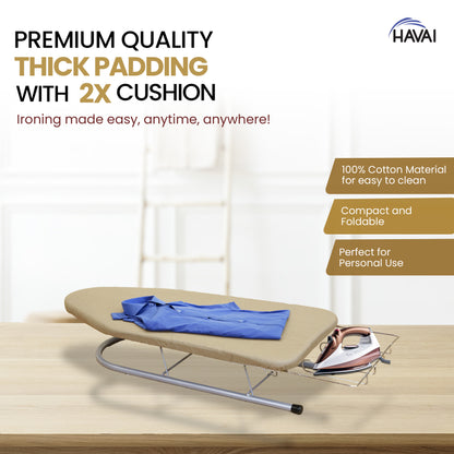 HAVAI Tabletop Ironing Board with Iron Rest- Grey, 76x29 cm Surface - Wall Mountable, Iron Rest with Silicon Pad, Heat-Resistant &amp; Space-Saving Iron Table for Ironing Clothes