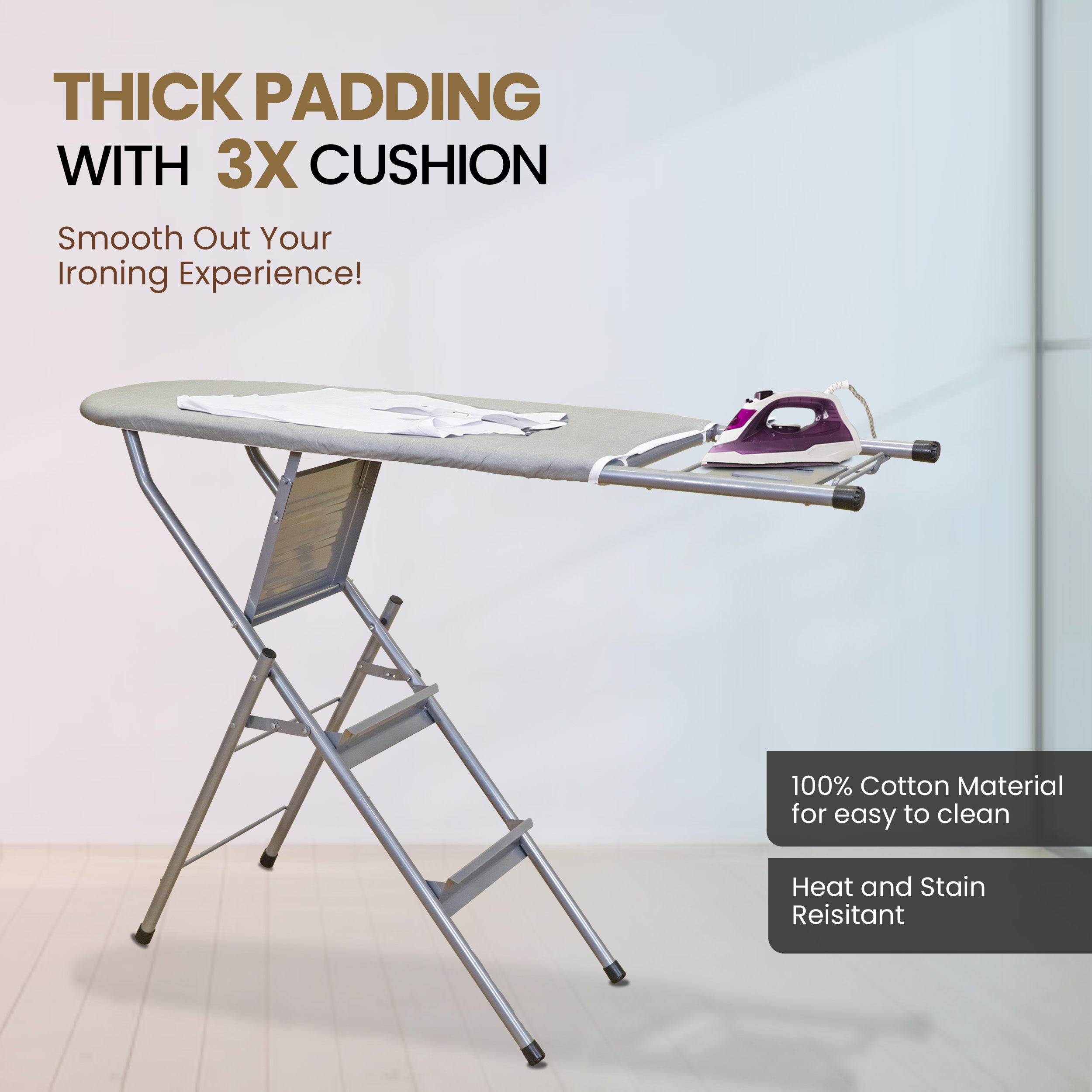 HAVAI Multi-Purpose 2-in-1 Ironing Board with Ladder | Convertible Iron Table for Ironing Clothes | Multi-Use Three Step Ladder Fully Foldable