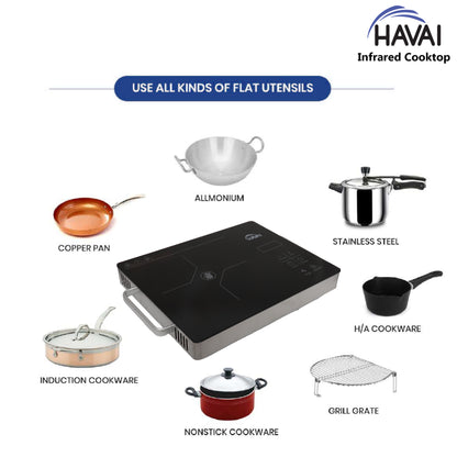 HAVAI Infrared Induction Cooktop | 2000W | Touch Functions with LED Display | All Utensil Type Usable like Steel |