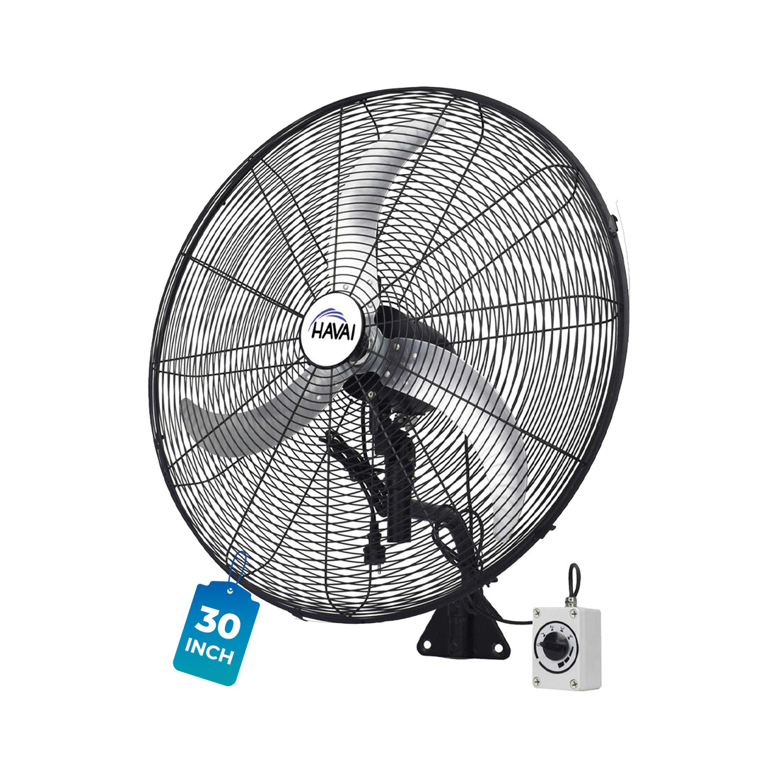 HAVAI 30&quot; BLDC High-Speed Wall-Mount Fan – 3-Blade Design, Energy Efficient (20W-135W), 700-1400 RPM, 18,000 M³/Hr Airflow, 75-Foot Air Throw, 4-Speed Control, 2-Year Warranty