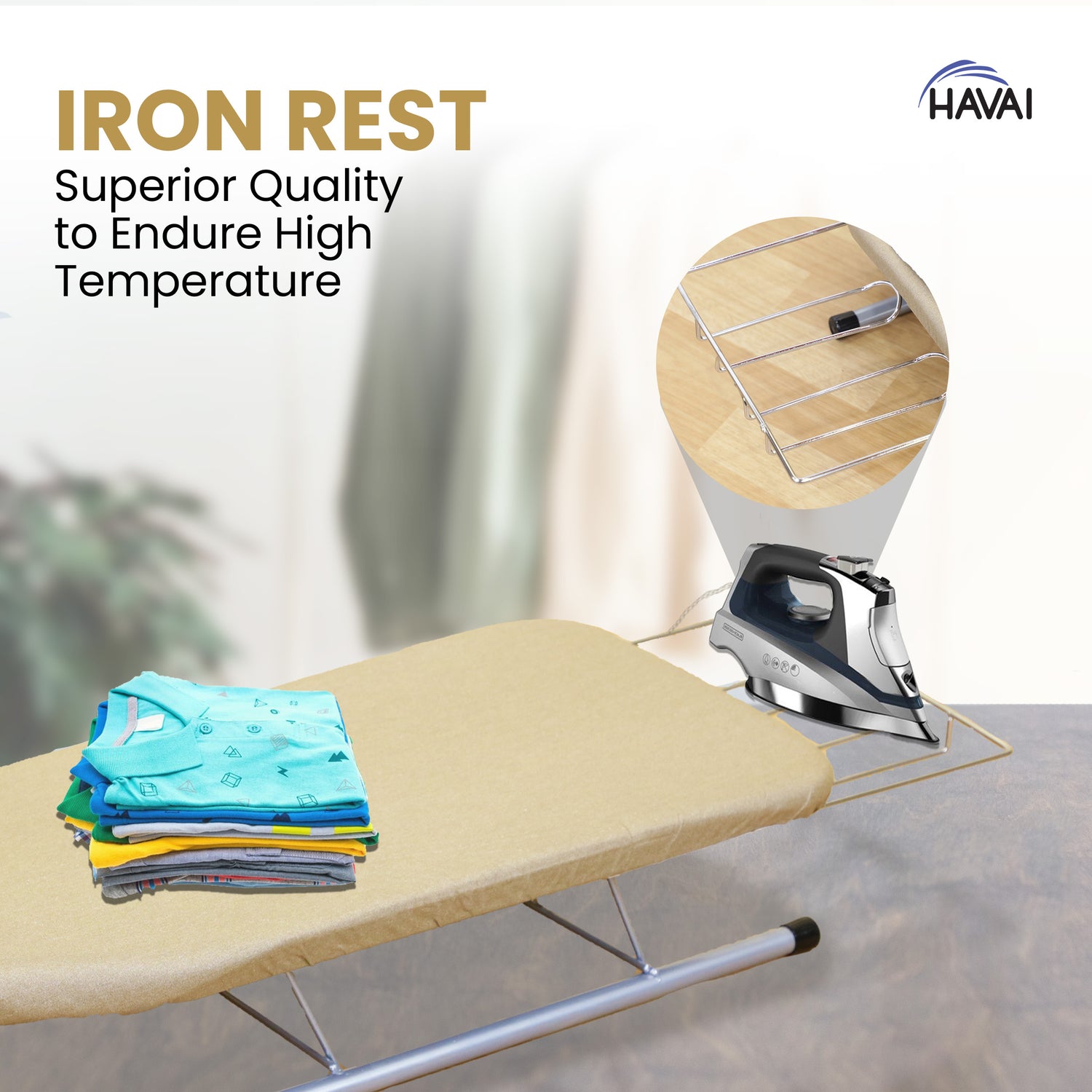 HAVAI Tabletop Ironing Board with Iron Rest- Grey, 76x29 cm Surface - Wall Mountable, Iron Rest with Silicon Pad, Heat-Resistant &amp; Space-Saving Iron Table for Ironing Clothes