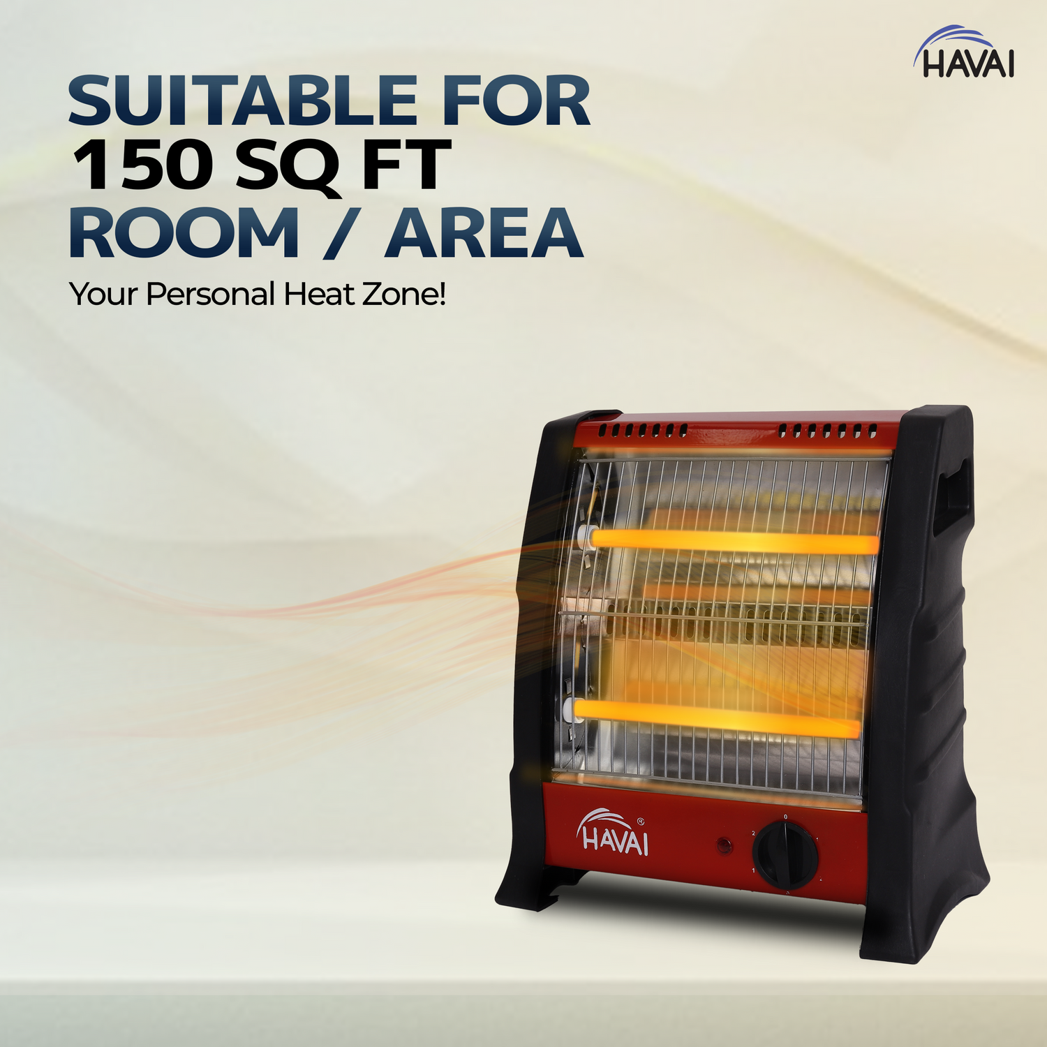 HAVAI Heat Pro Metal Quartz Room Heater - 800 Watts I 2 Heat Settings (2 Rods, Black, Red)