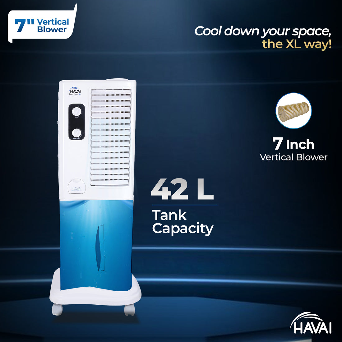 HAVAI Desert Tower XL Cooler with Powerful Vertical ABS Blower - 42 L, White