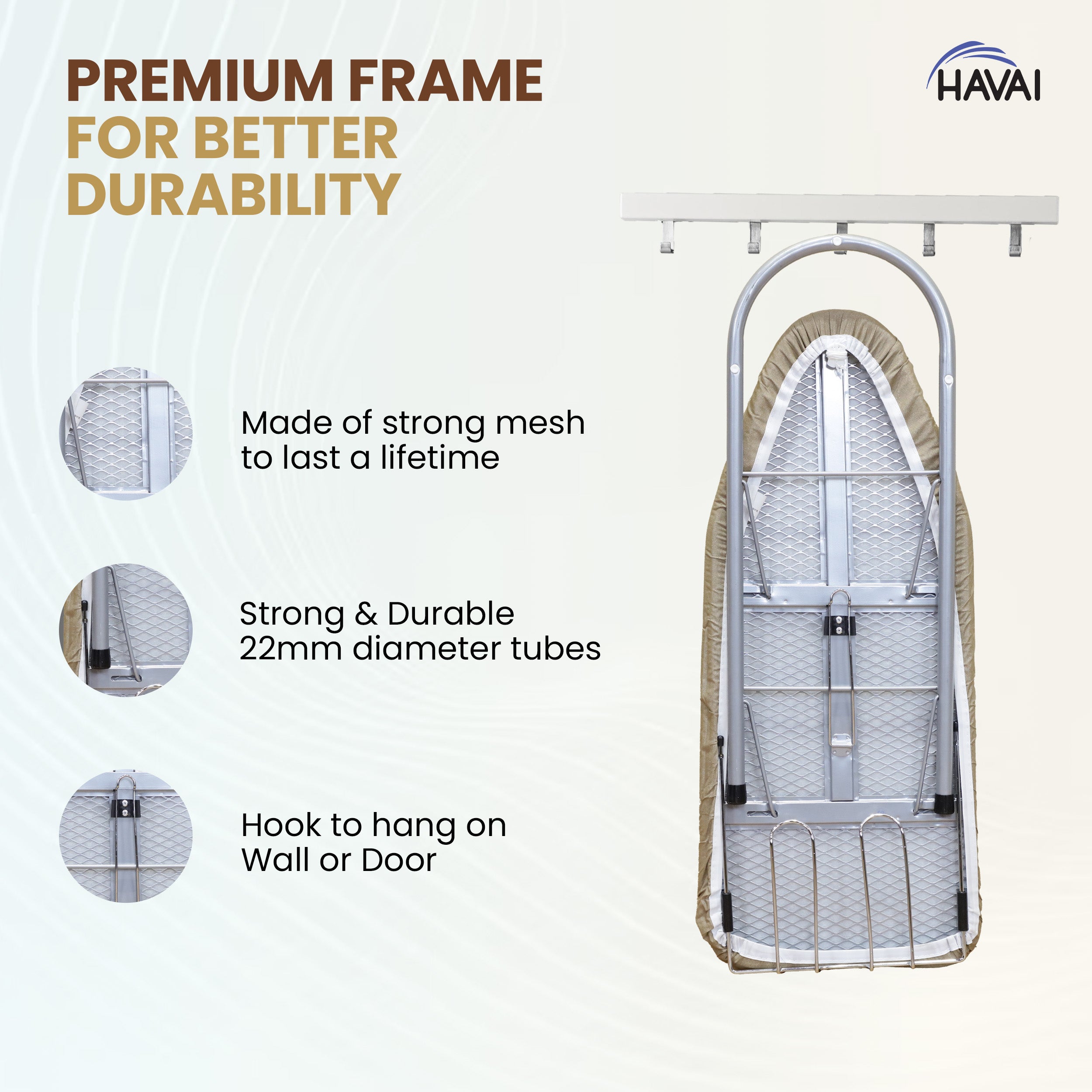 HAVAI Tabletop Ironing Board with Iron Rest- Grey, 76x29 cm Surface - Wall Mountable, Iron Rest with Silicon Pad, Heat-Resistant &amp; Space-Saving Iron Table for Ironing Clothes