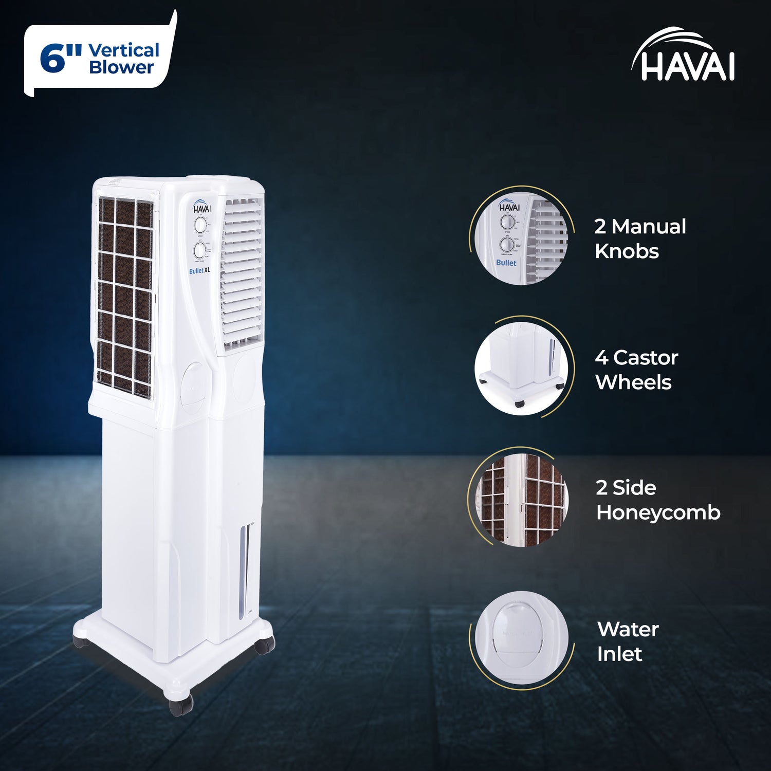 HAVAI Bullet XL Tower Air Cooler - 34 Liter, White