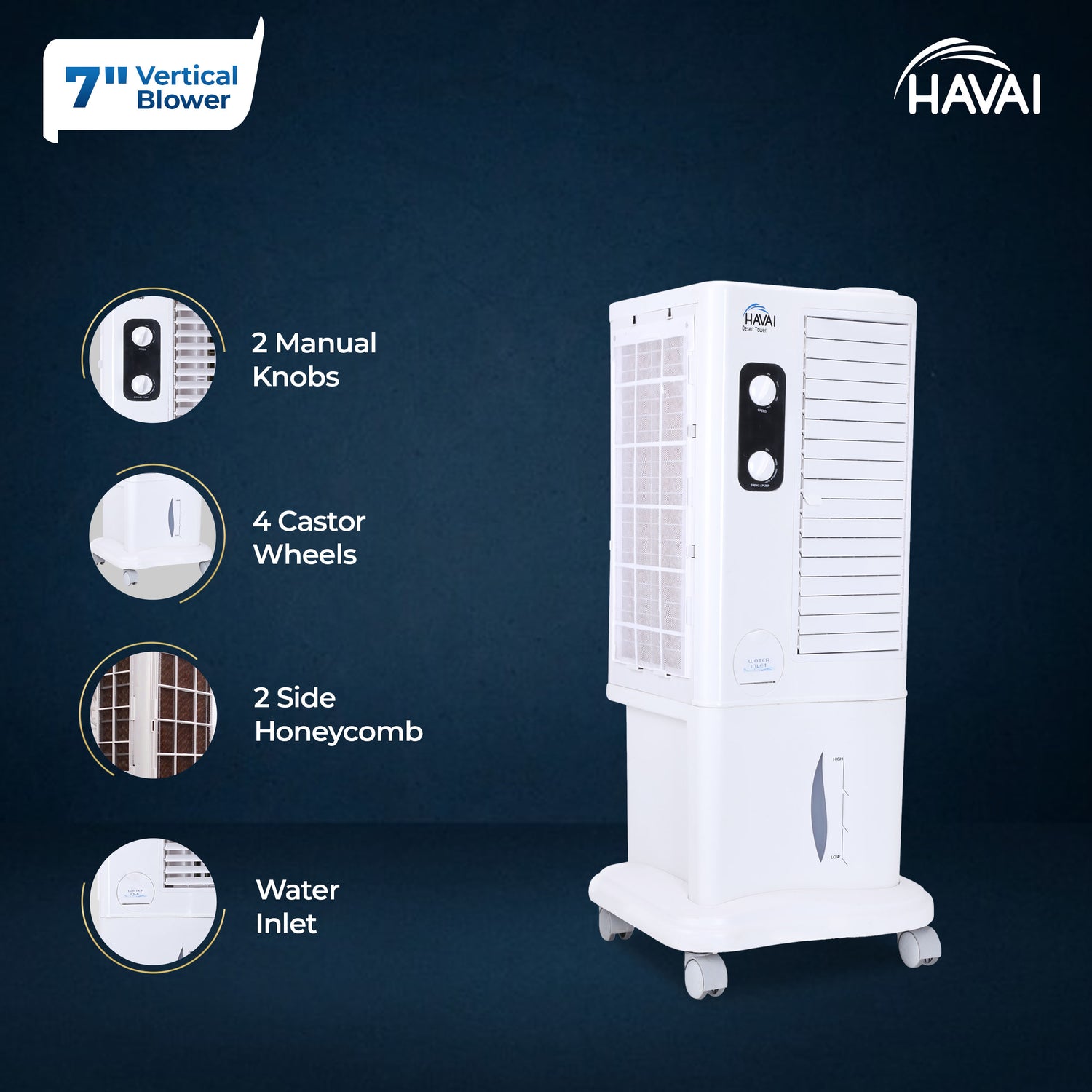 HAVAI Desert Tower Cooler with Blower, 22 L, White