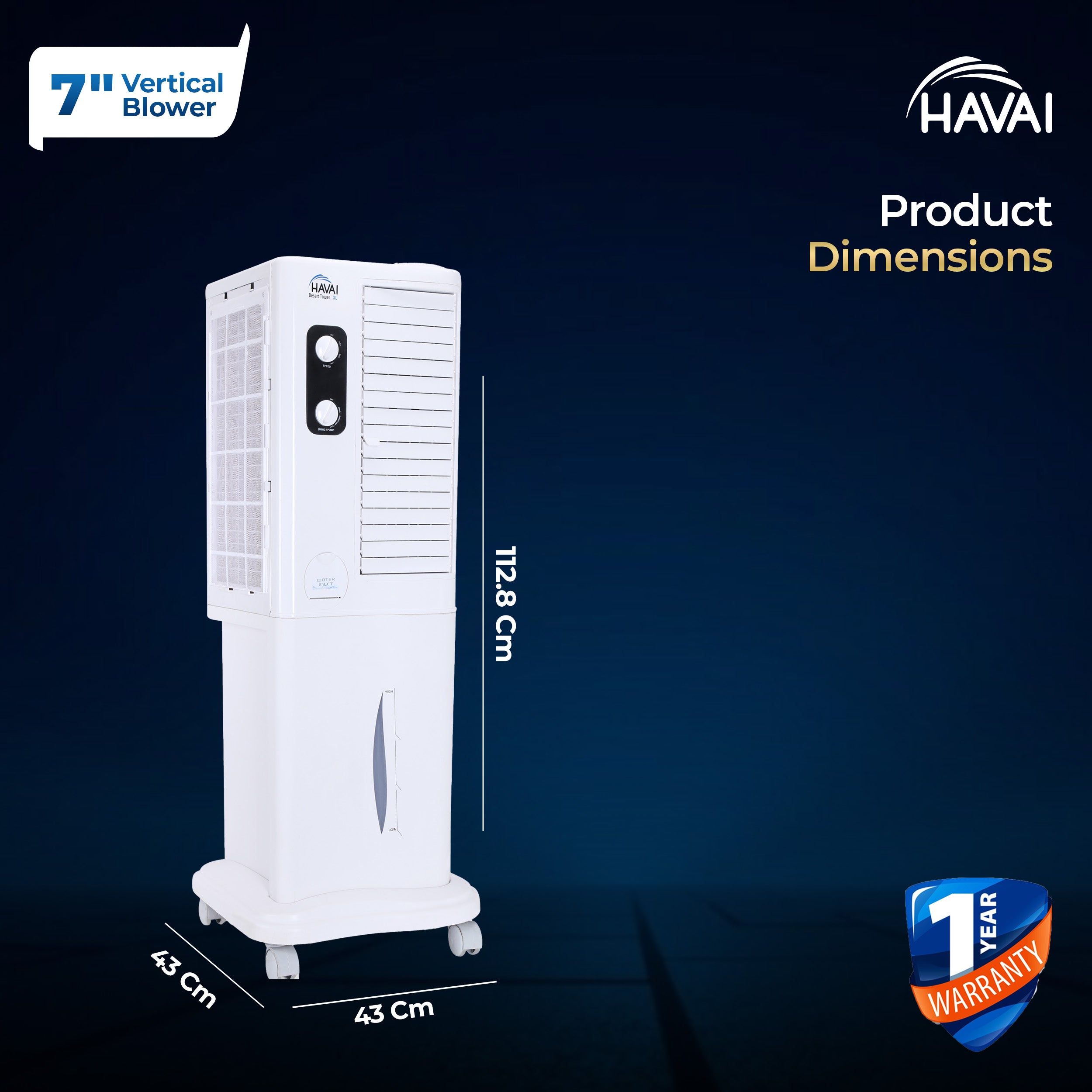 HAVAI Desert Tower XL Cooler with Powerful Vertical ABS Blower - 42 L, White