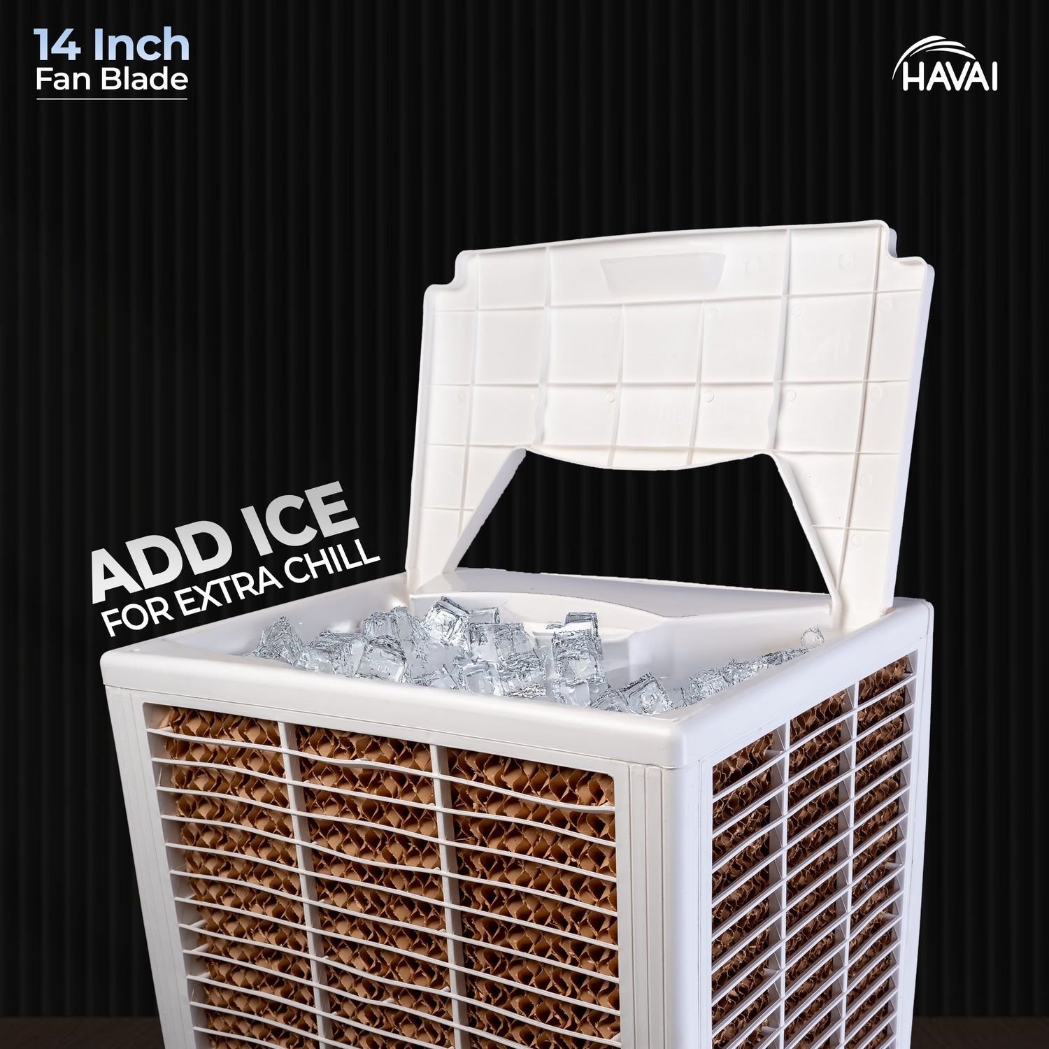 HAVAI JJR Air Cooler |14 inch Blade |Trolley Included |200 Sq. Ft Area Coverage |12-Foot Air Throw | 35 Litre Tank, Three Side Honeycomb, Ice Chamber, 1 Year Warranty