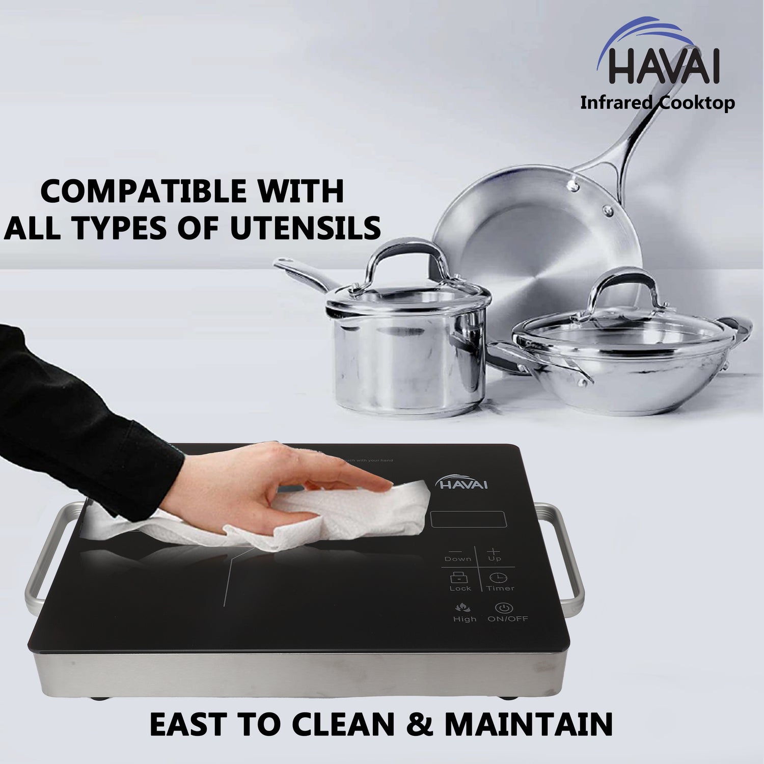 HAVAI Infrared Induction Cooktop | 2000W | Touch Functions with LED Display | All Utensil Type Usable like Steel |