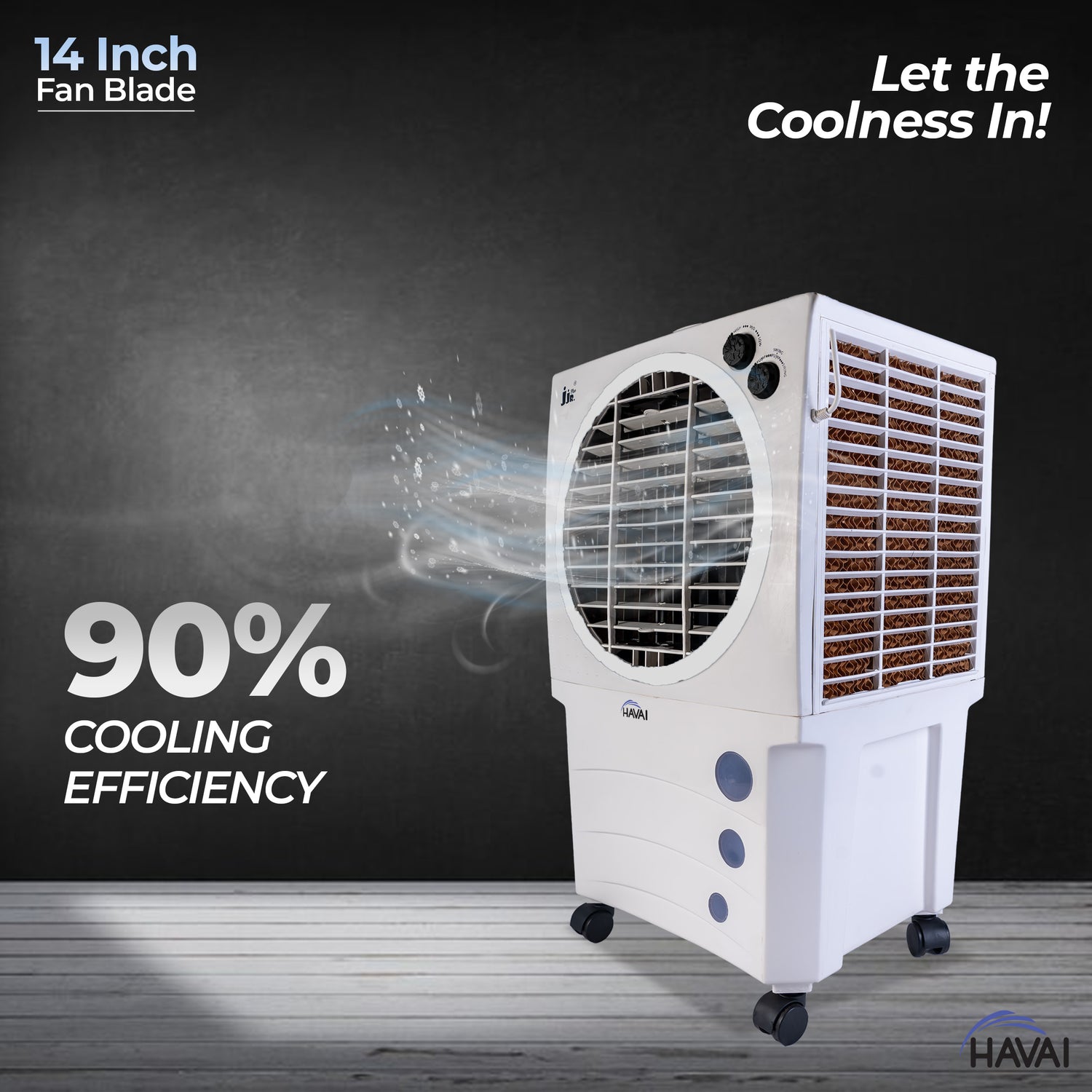 HAVAI JJR Plus Air Cooler |14 inch Fan Blade | 200 Sq. Ft Area Coverage |12-Foot Air Throw | 65 Litre Tank Capacity, Three Side Honeycomb, Ice Chamber, 1 Year Warranty