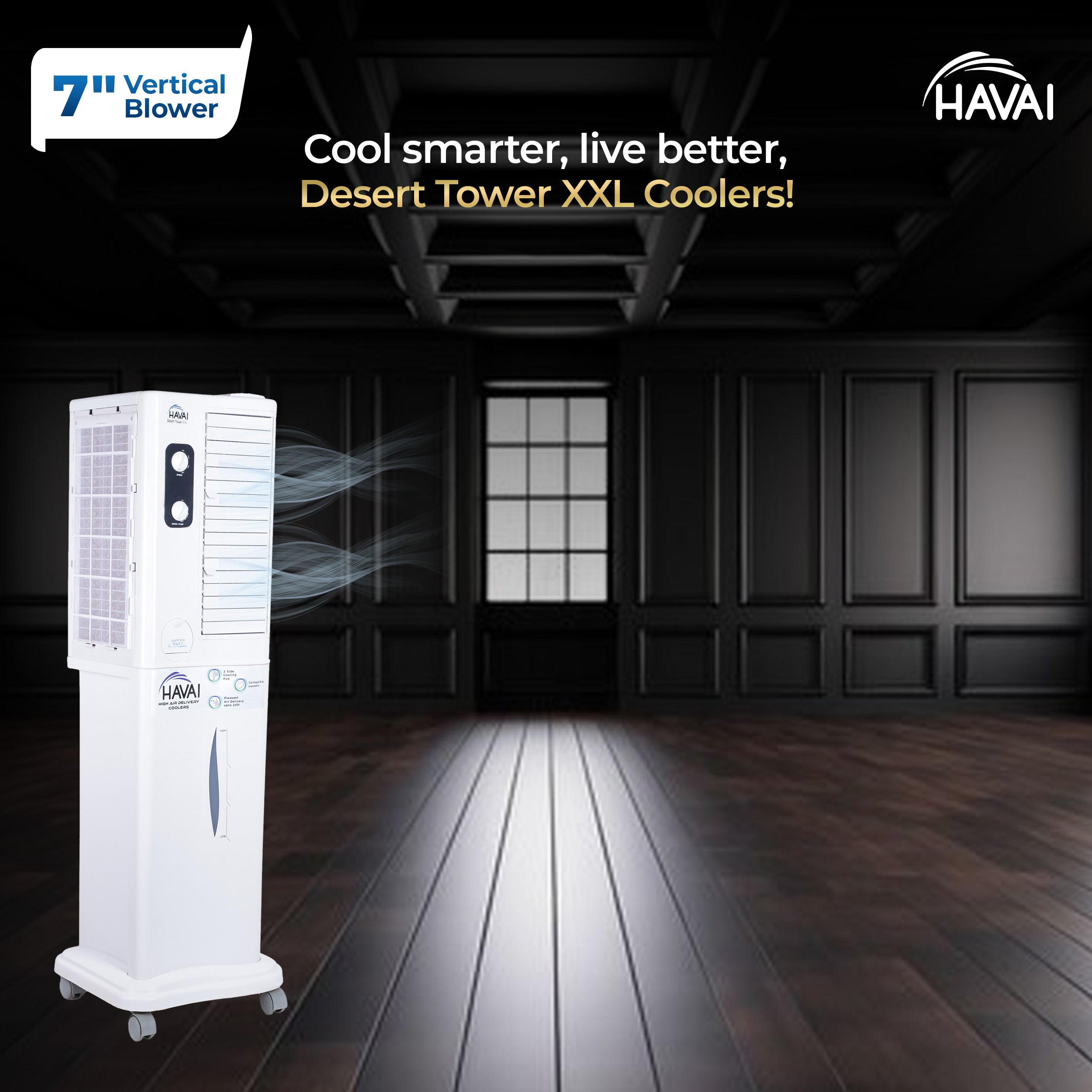 HAVAI Desert Tower XXL Cooler with Powerful Vertical ABS Blower - 60 L, White