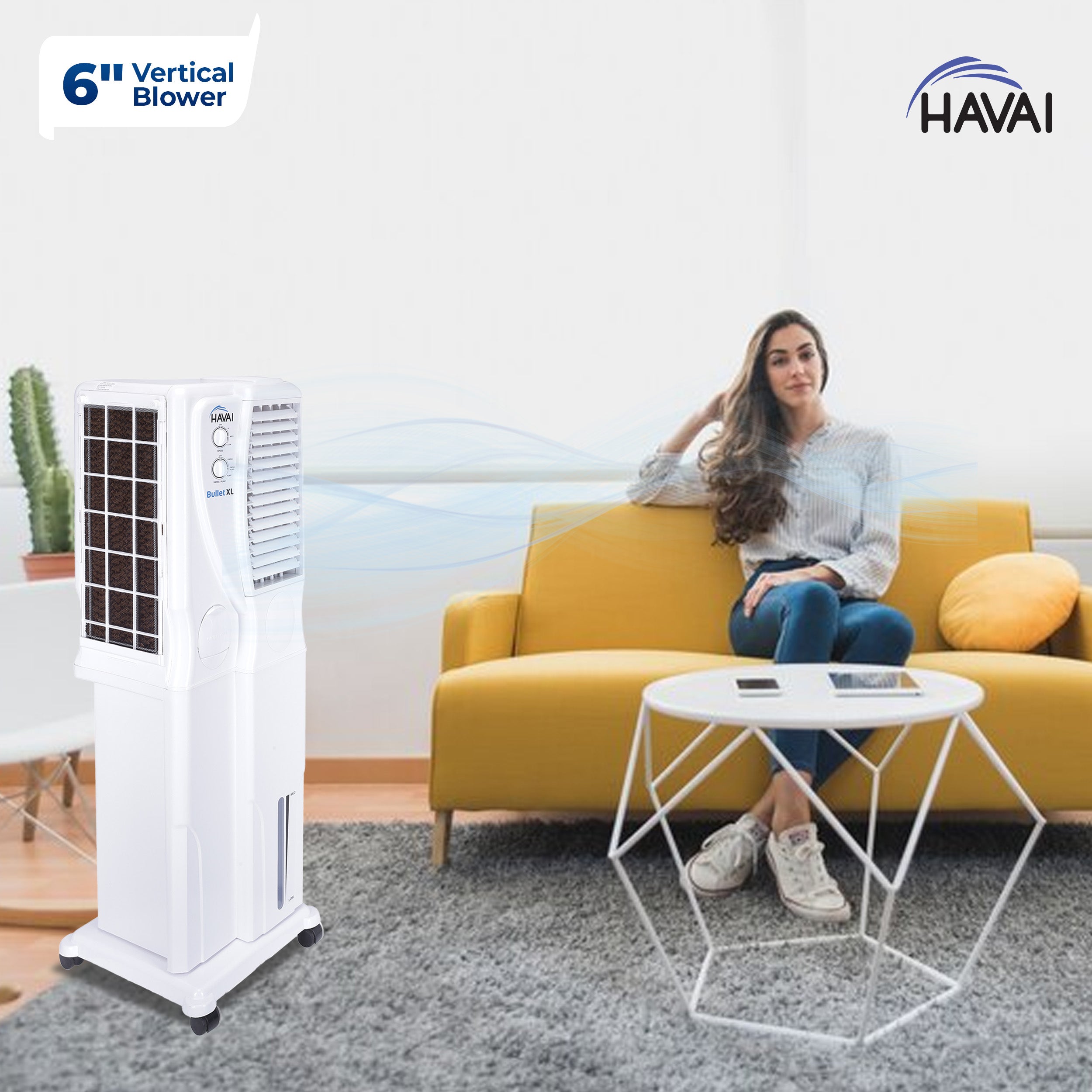 HAVAI Bullet XL Tower Air Cooler - 34 Liter, White