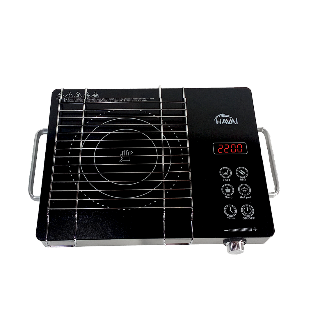 HAVAI Infrared Induction Cooktop | 2200W | Touch Functions with LED Display | All Utensil Type Usable like Steel | Grill Included