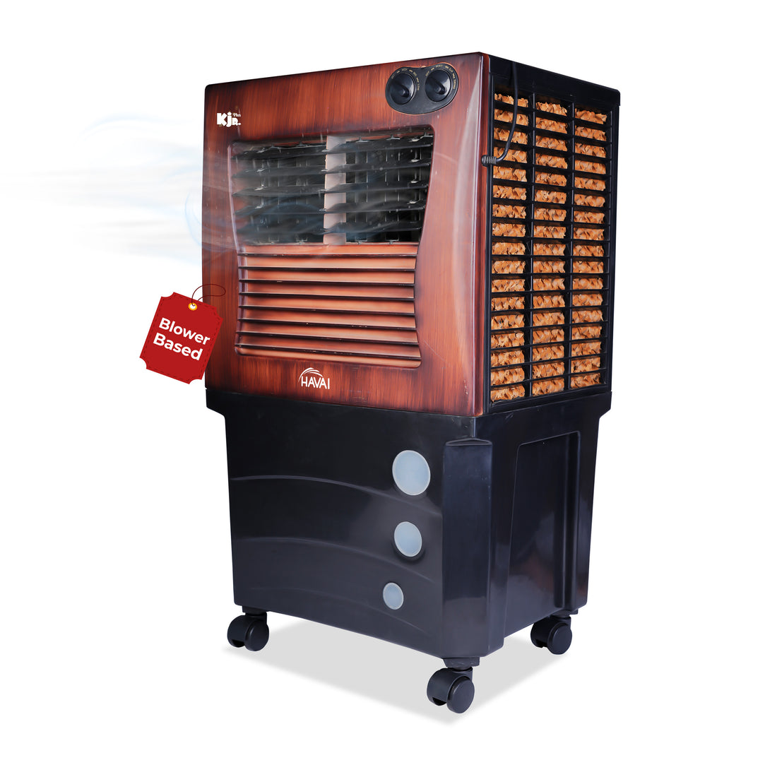 HAVAI KJR Ebony Plus Air Cooler |Wooden Finish |Blower Based Thrust | 200 Sq. Ft Area Coverage |12-Foot Air Throw |65 Litre Tank Capacity, Three Side Honeycomb, Ice Chamber, 1 Year Warranty