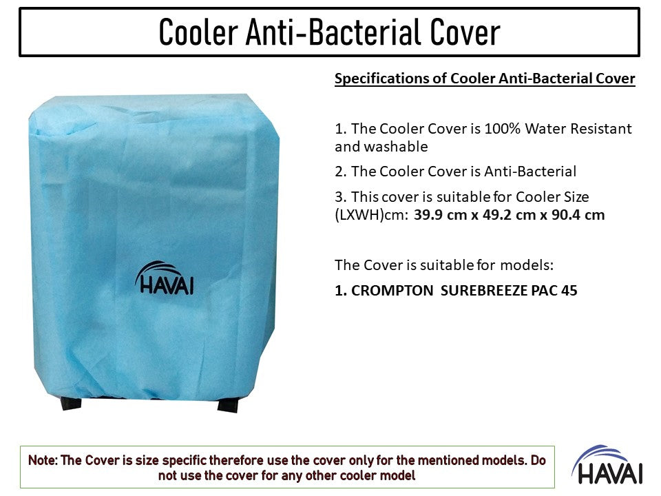 HAVAI Anti Bacterial Cover for Crompton SUREBREEZE PAC 45 Litre Personal Cooler Water Resistant. Cover Size(LXBXH) cm: 39.9 x 49.2 x 90.4