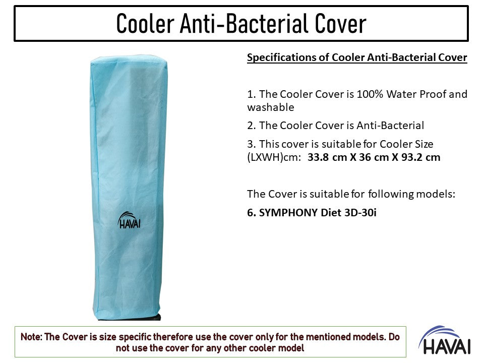 HAVAI Anti Bacterial Cover for Symphony Diet 3D-30i Black Diet Tower Cooler Water Resistant.Cover Size(LXBXH) cm:33.8 x 36 x 93.2