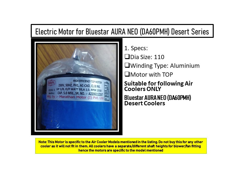 Main/Electric Motor - For Bluestar AURA NEO (DA60PMH)  Desert Cooler