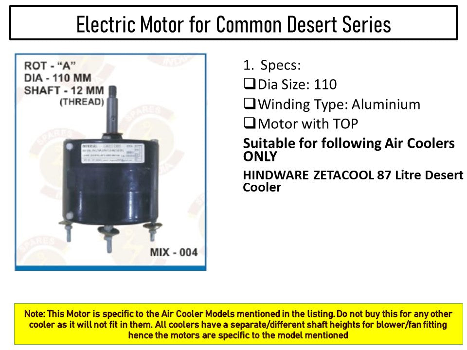 Main/Electric Motor - For HINDWARE ZETACOOL 87 Litre Desert Cooler