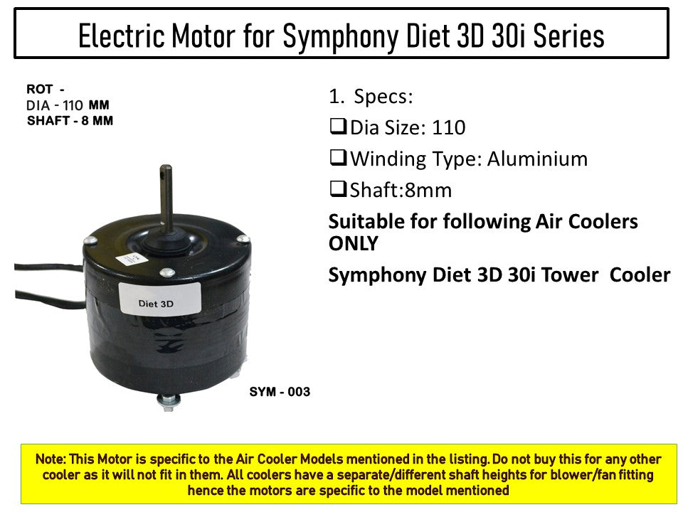 Main/Electric Motor - For Symphony Diet 3D 30i Litre Tower Cooler