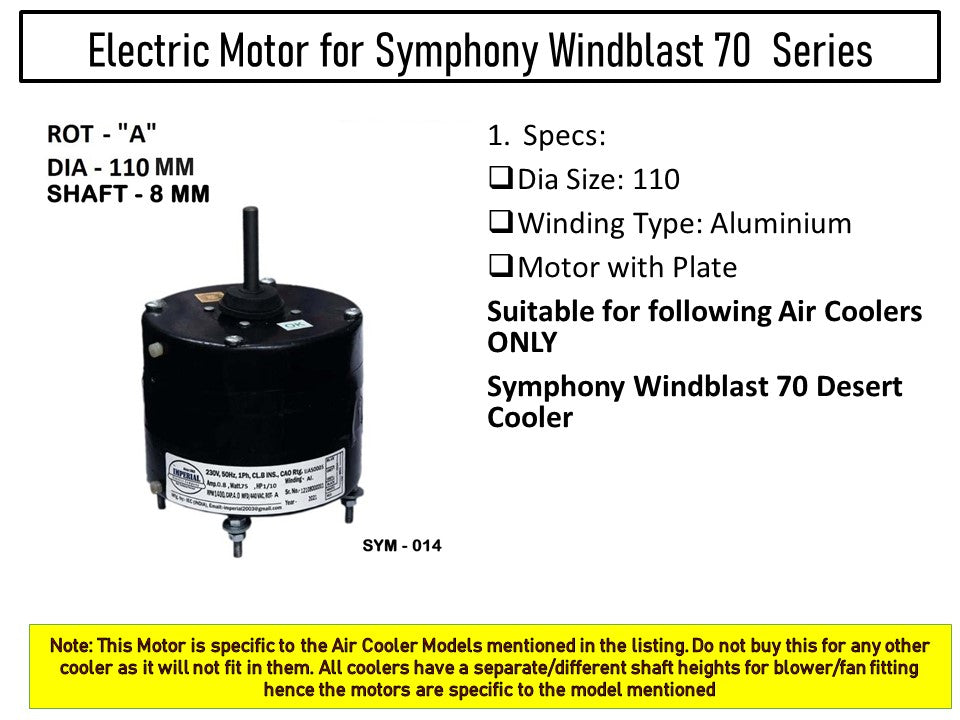 Main/Electric Motor - For Symphony Windblast 70 Litre Desert Cooler