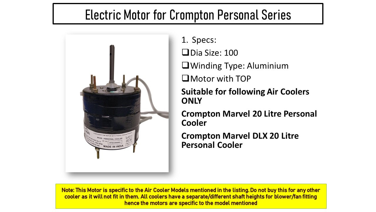 Main/Electric Motor - For Crompton Marvel 20 Litre Personal Cooler