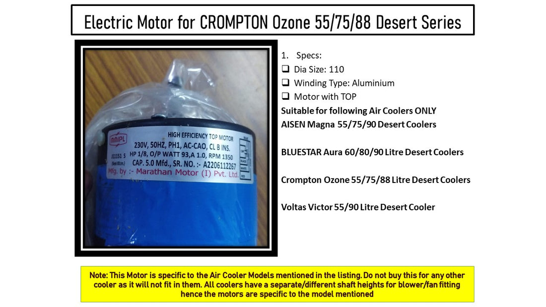 Main/Electric Motor - For Crompton Ozone 55 Litre Desert Cooler