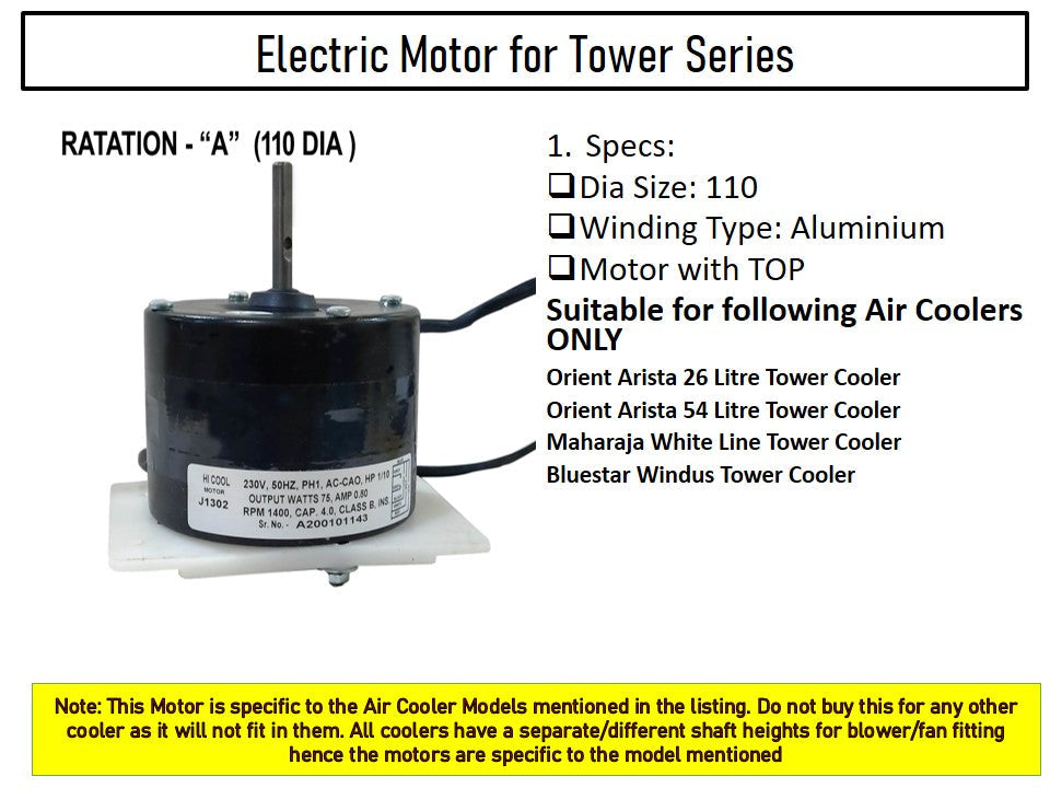 Main / Electric Motor - For Maharaja Whiteline 50 Litre Tower Cooler Cooler